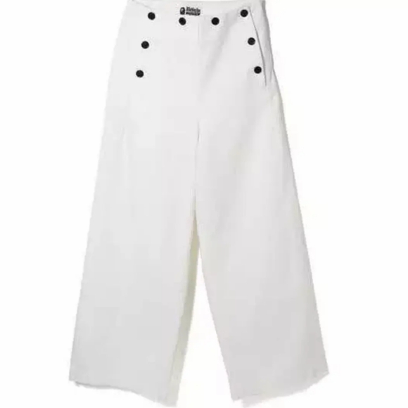 A Bathing Ape Pants - White Wide-Leg Pants with Black Buttons